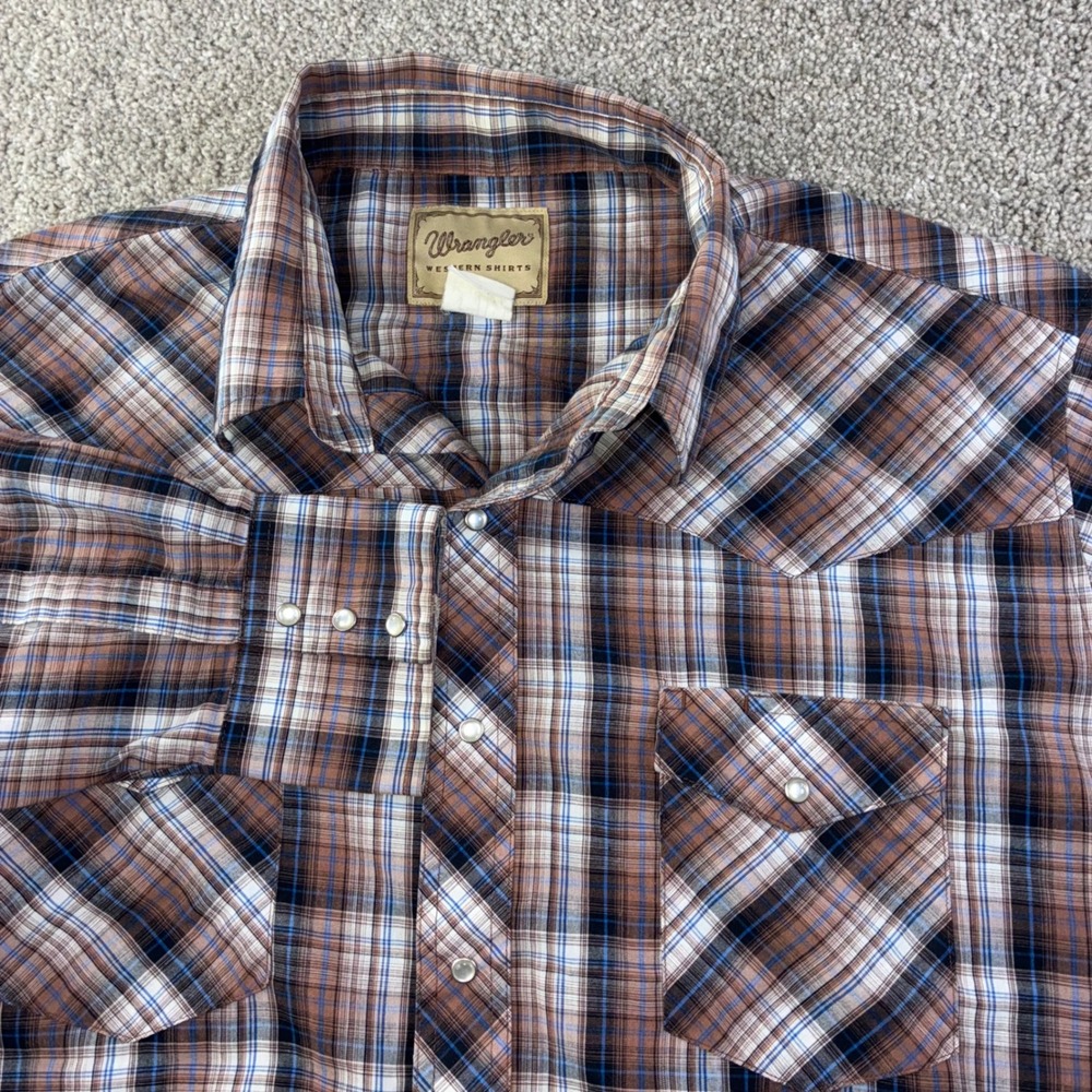 Wrangler Western Shirts Mens Plaid Long Sleeve Pearl Snap Shirt Large Western
